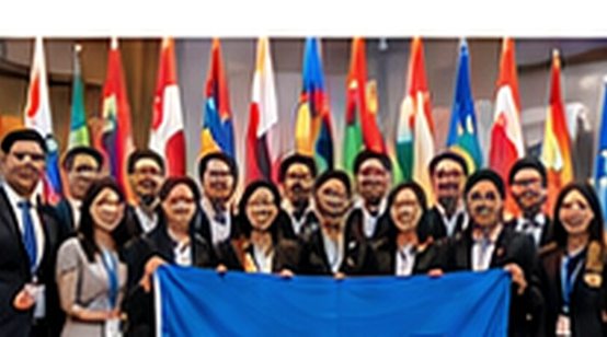 Illustrative international gathering with flags