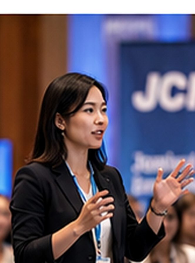 Illustrative photograph of a person speaking on stage