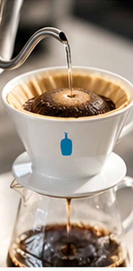 Pour-over coffee being brewed into a glass vessel, conceptual editorial photograph.
