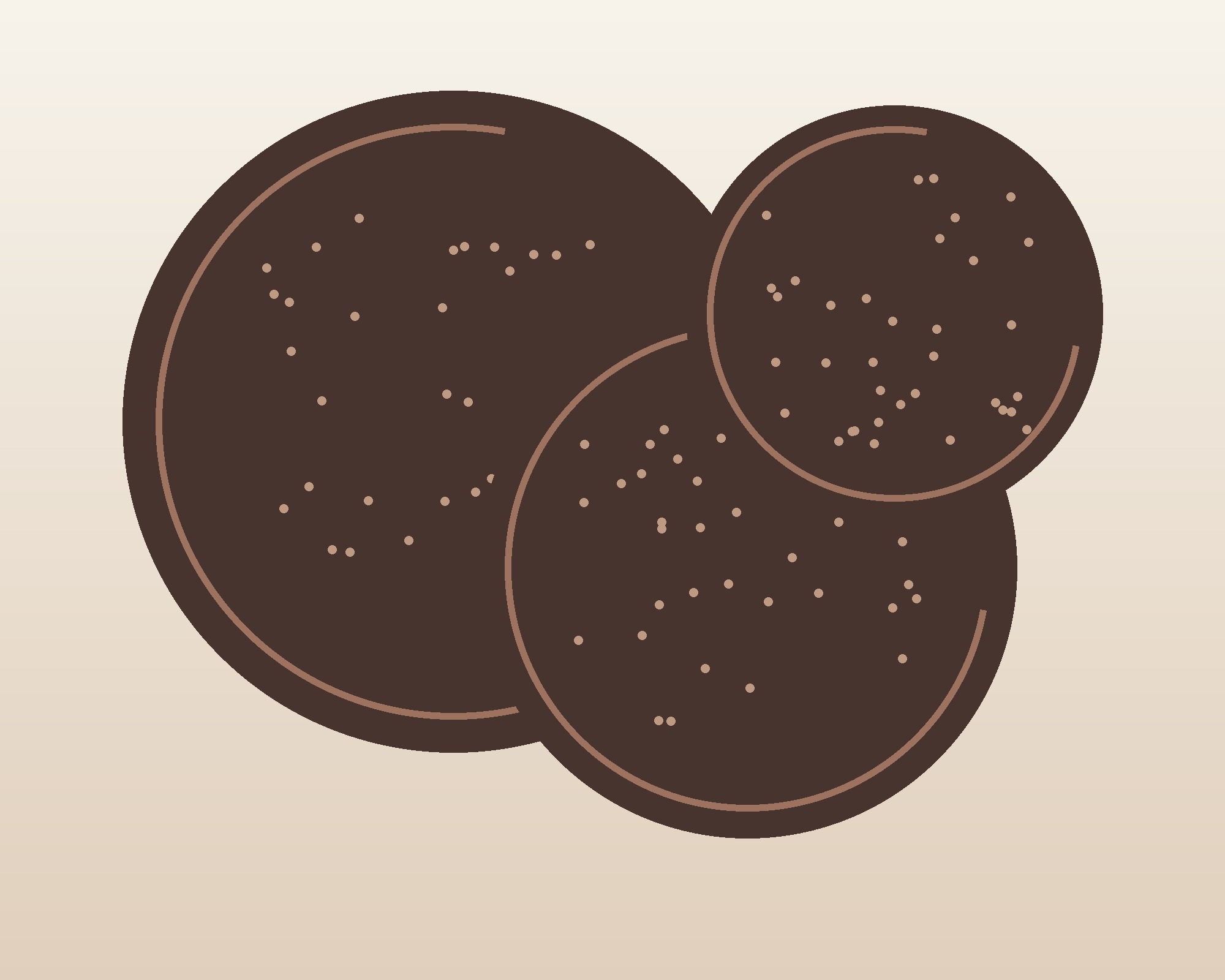 Illustration of dark round cookie shapes on a soft cream background