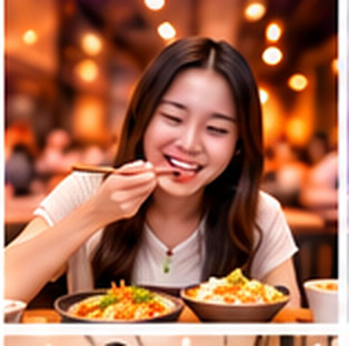 Illustrative diner enjoying a meal inside a shopping mall