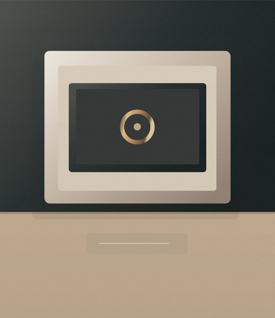 Conceptual illustration of a room-access card and brass detail