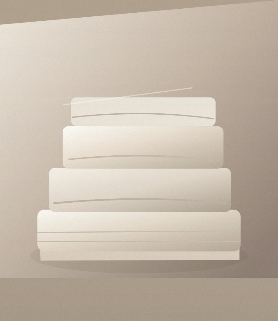 Conceptual still-life illustration of folded ivory hotel linens