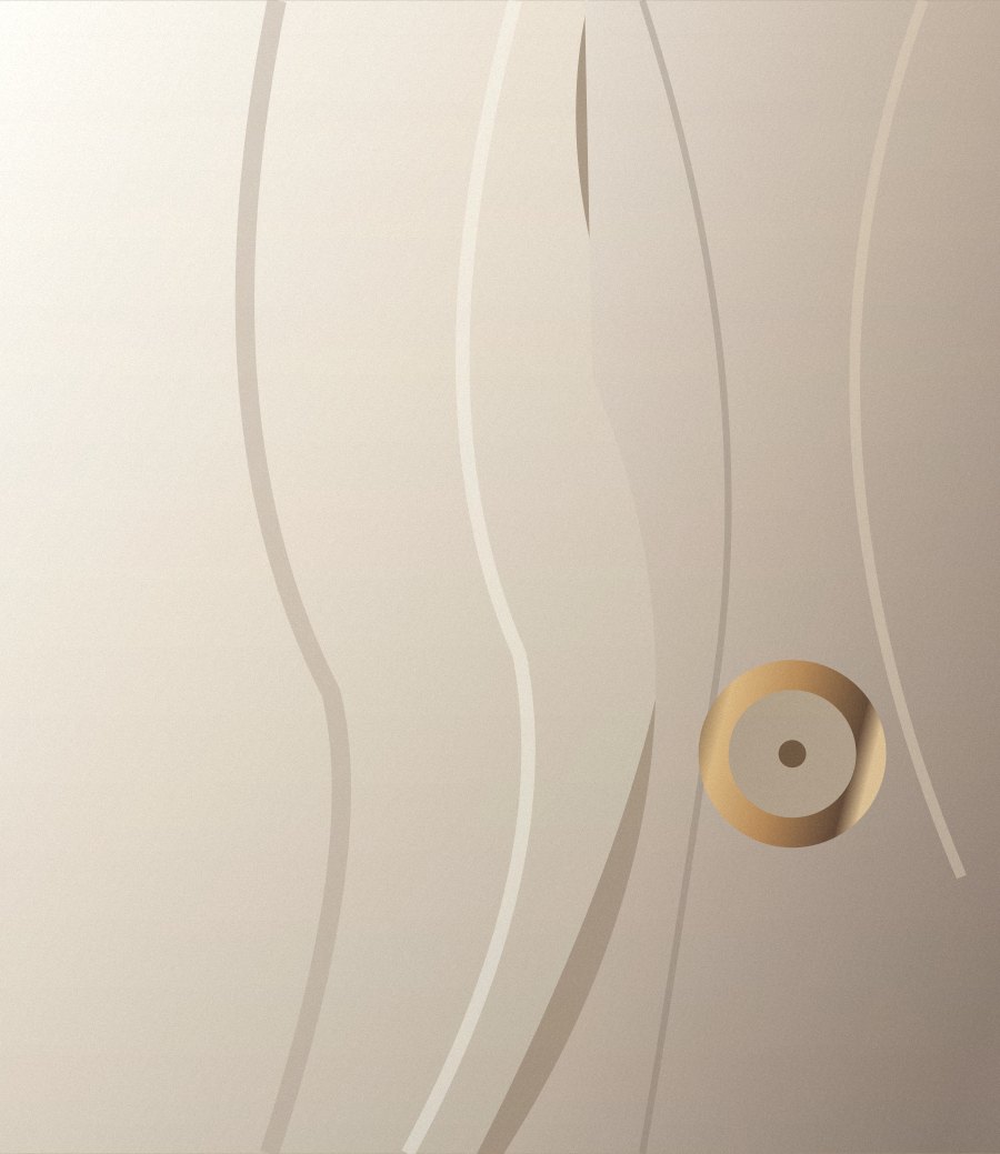 Abstract editorial illustration of fabric folds, stone and a brass detail
