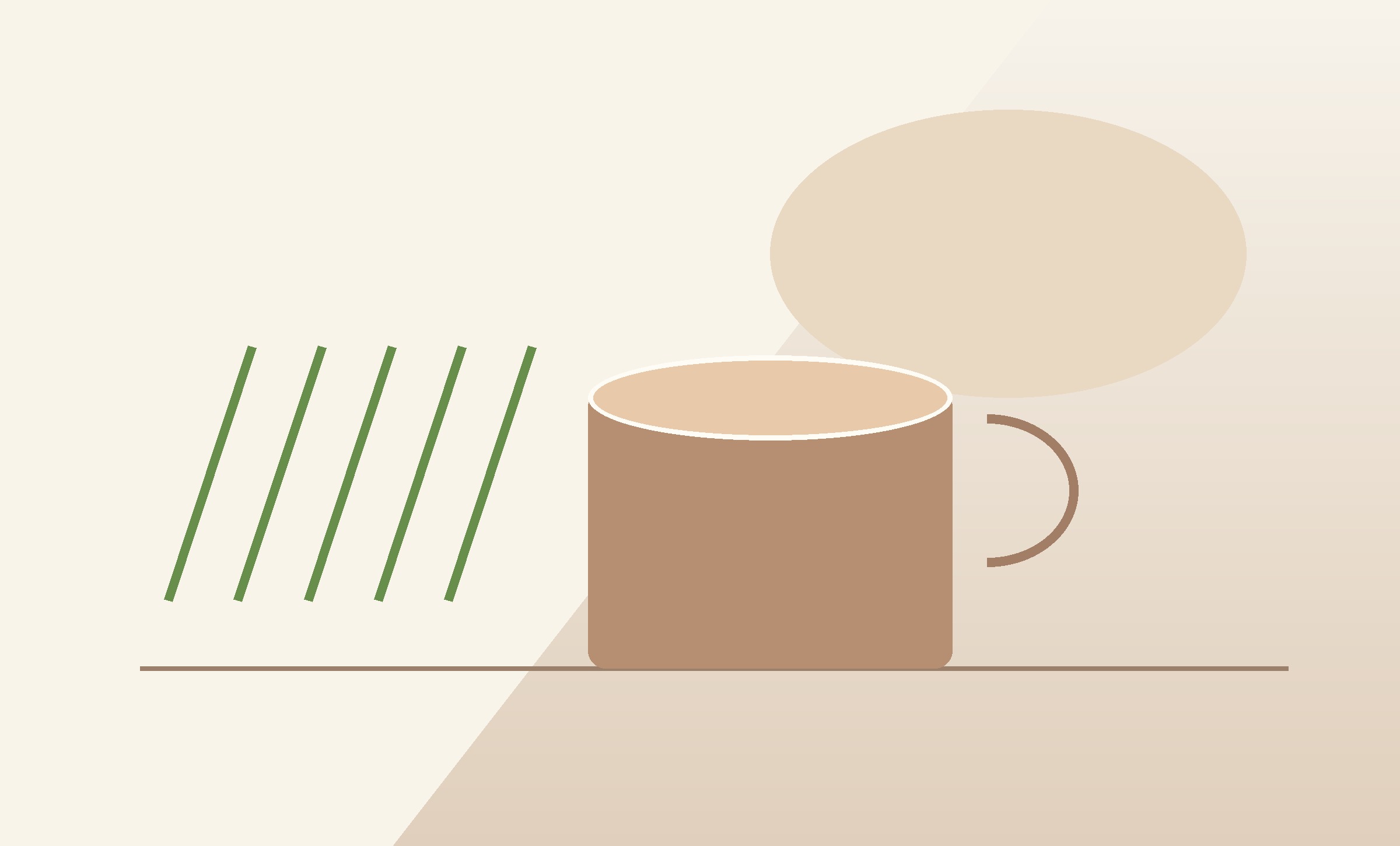 Original abstract illustration of sunlight, greenery and a morning cup