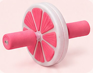 Pink and white abdominal exercise wheel with horizontal pink handles