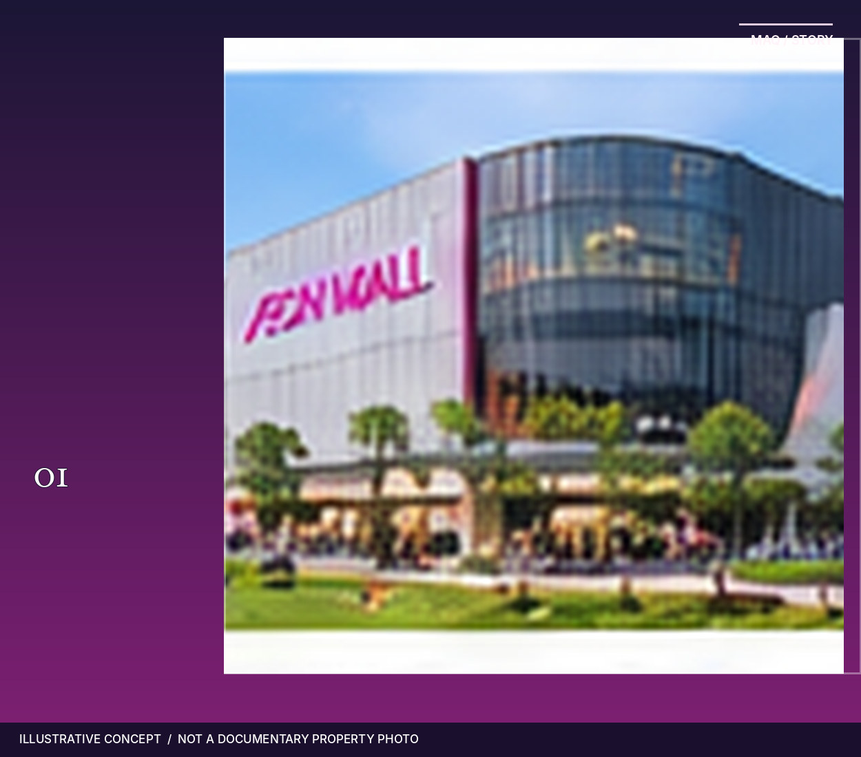 Editorial number 01 beside a conceptual contemporary shopping-mall exterior; not a real venue photograph.